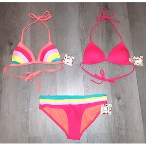 Y2k OP Colorful Neon Bikini Set Push Up Top Size SMALL and Bottoms Size MEDIUM